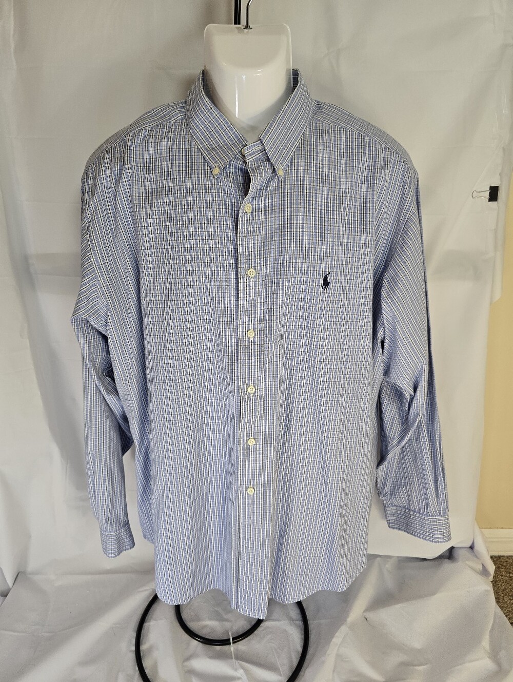 VTGPolo Ralph Lauren Yarmouth Shirt Blue White Check Plaid Men's size 17.5 36/37